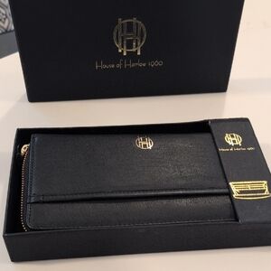 House Of Harlow Black Leather Long Zip Around Wallet/Wristlet NWT